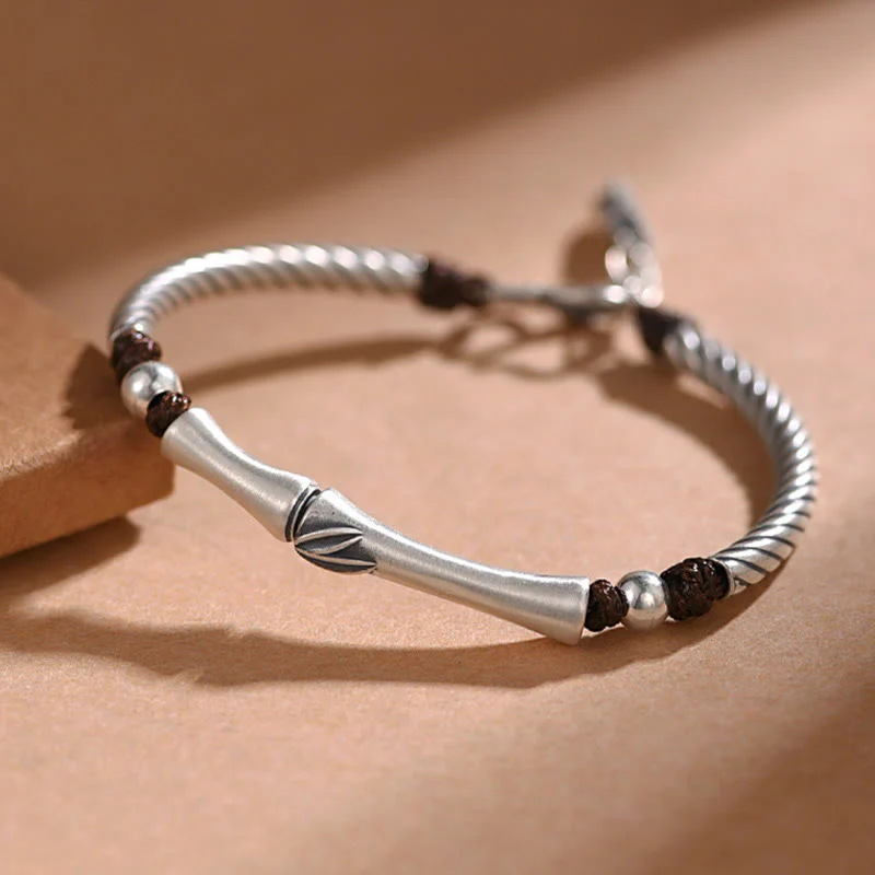 Bracciale Buddha Stones 999 Sterling Silver Bamboo Pattern Cicada Luck Wealth - Image 2