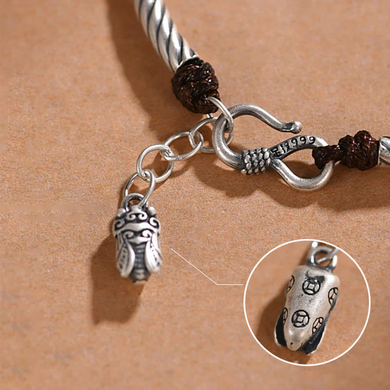 Bracciale Buddha Stones 999 Sterling Silver Bamboo Pattern Cicada Luck Wealth - Image 5