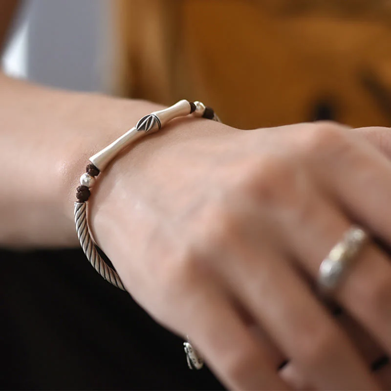 Bracciale Buddha Stones 999 Sterling Silver Bamboo Pattern Cicada Luck Wealth - Image 6
