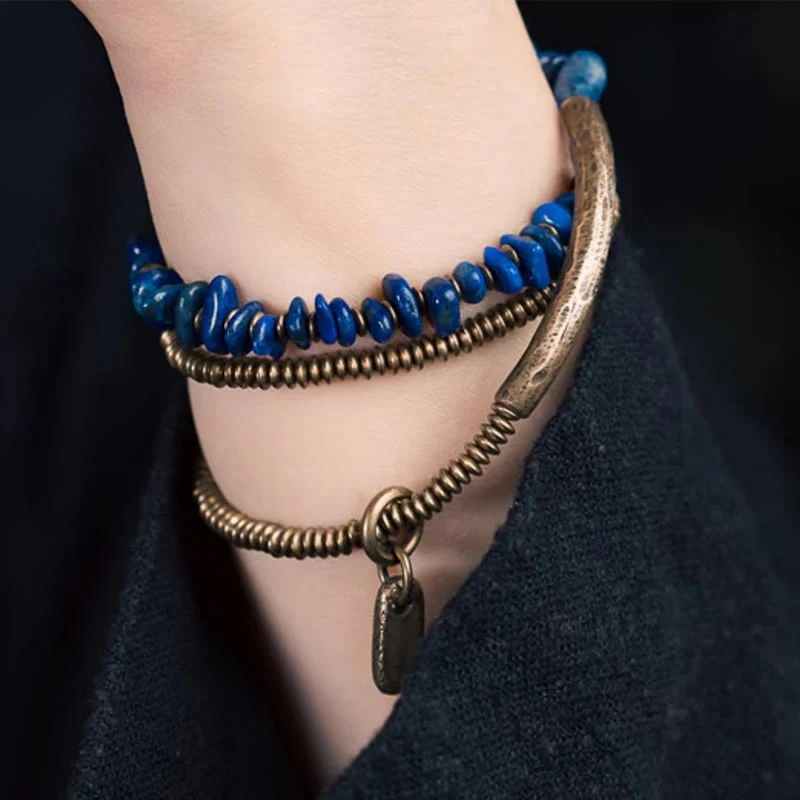 Bracciale Buddha Stones a forma irregolare con triplo giro di lazurite e lapislazzuli - Image 10