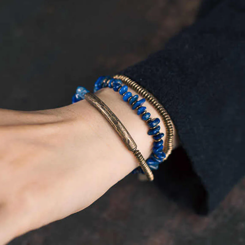 Bracciale Buddha Stones a forma irregolare con triplo giro di lazurite e lapislazzuli - Image 11