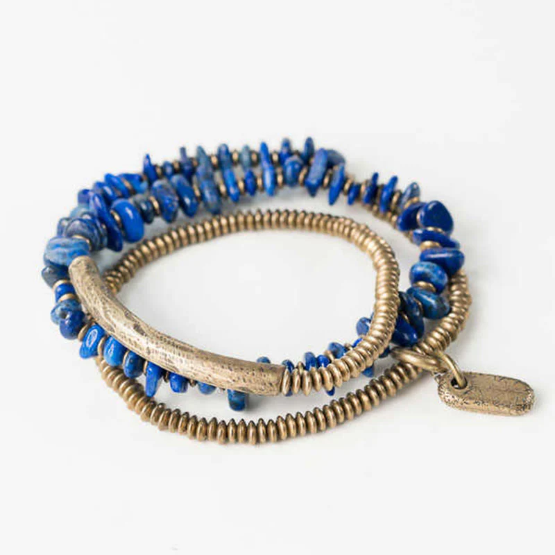 Bracciale Buddha Stones a forma irregolare con triplo giro di lazurite e lapislazzuli - Image 4