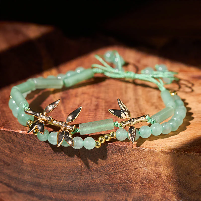 Bracciale Buddha Stones Bamboo Design a doppio strato in avventurina verde per forza ed equilibrio