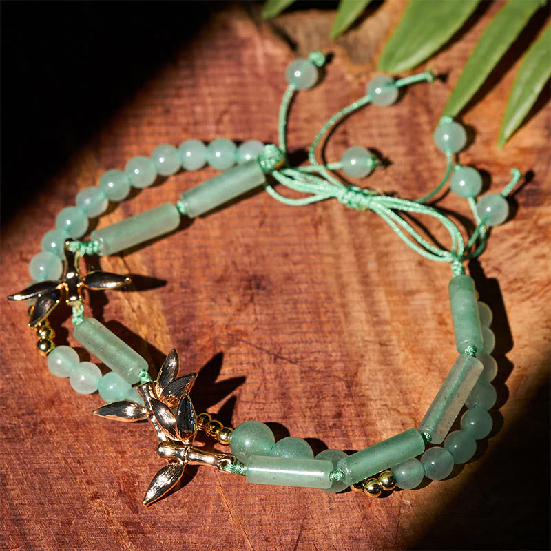 Bracciale Buddha Stones Bamboo Design a doppio strato in avventurina verde per forza ed equilibrio - Image 2