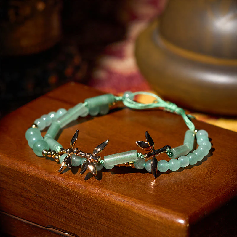 Bracciale Buddha Stones Bamboo Design a doppio strato in avventurina verde per forza ed equilibrio - Image 3