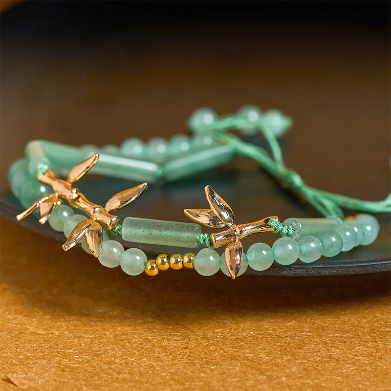 Bracciale Buddha Stones Bamboo Design a doppio strato in avventurina verde per forza ed equilibrio - Image 4
