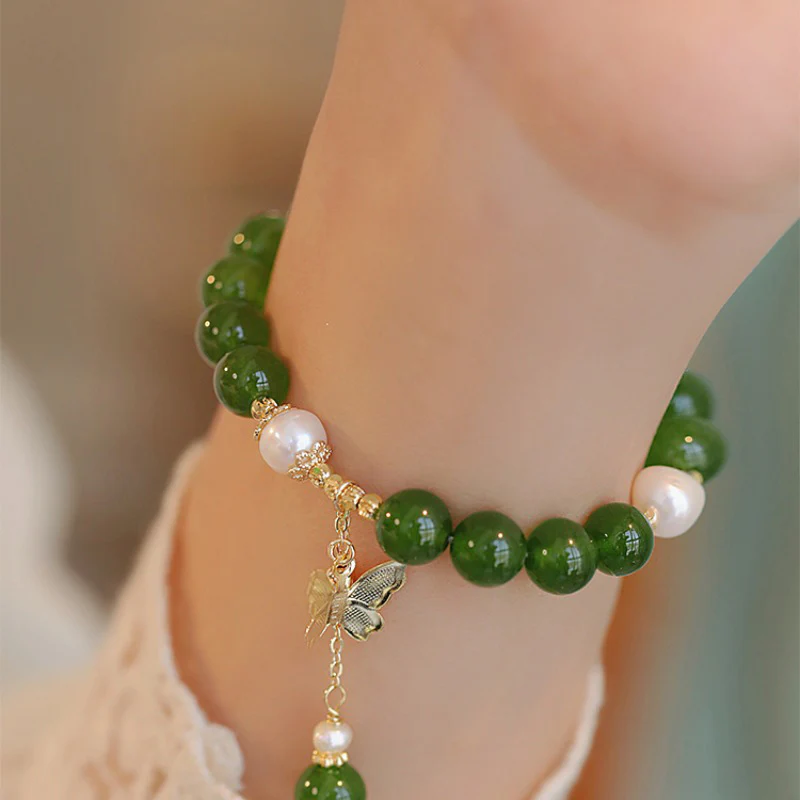 Bracciale Buddha Stones Calcedonio verde naturale Perla Farfalla Coraggio Forza - Image 5