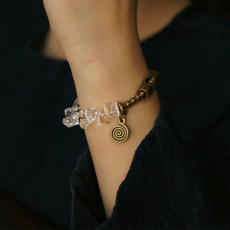 Bracciale Buddha Stones con cristalli bianchi irregolari e purezza del rame - Image 5