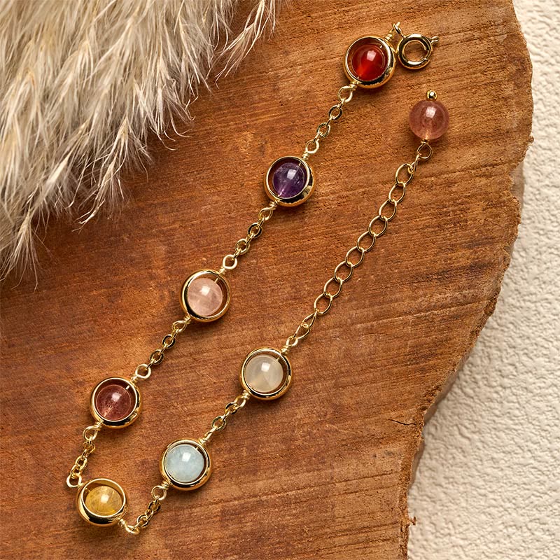 Bracciale Buddha Stones con cristalli colorati, ametista, quarzo fragola e bilanciamento - Image 5