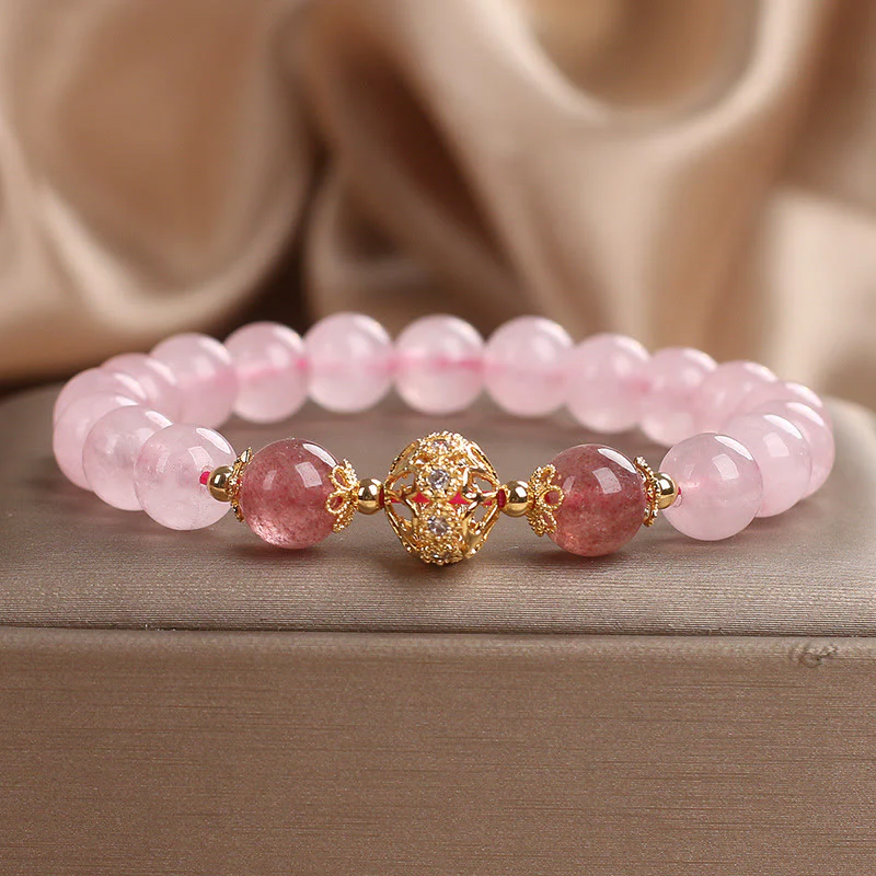 Bracciale Buddha Stones con cristallo rosa e quarzo fragola Love - Image 2