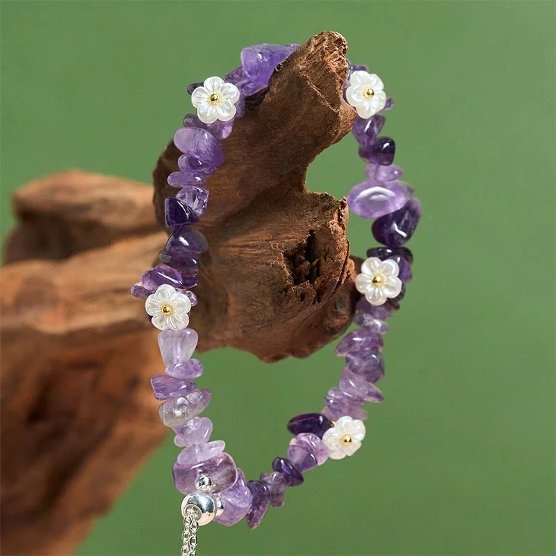 Bracciale Buddha Stones con design a fiore di cristallo irregolare e ametista e cristallo bianco - Image 7