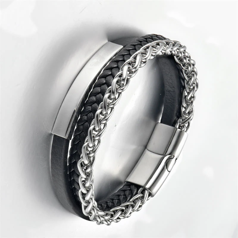 Bracciale Buddha Stones con fibbia in pelle calma in acciaio al titanio multistrato - Image 8