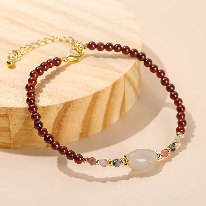 Bracciale Buddha Stones con perline di giada, tormalina e granato - Image 2