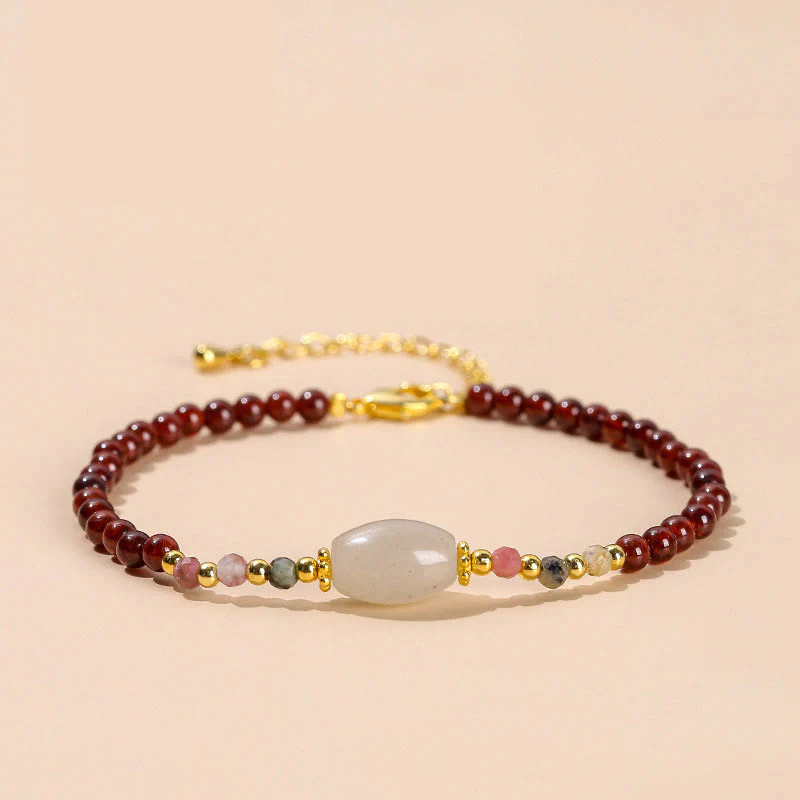 Bracciale Buddha Stones con perline di giada, tormalina e granato - Image 3