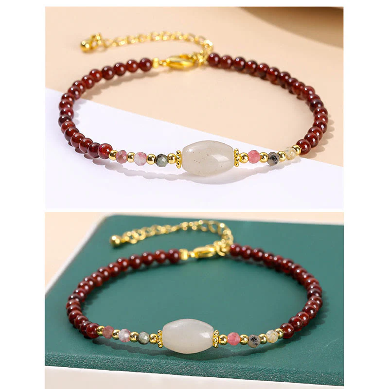 Bracciale Buddha Stones con perline di giada, tormalina e granato - Image 9