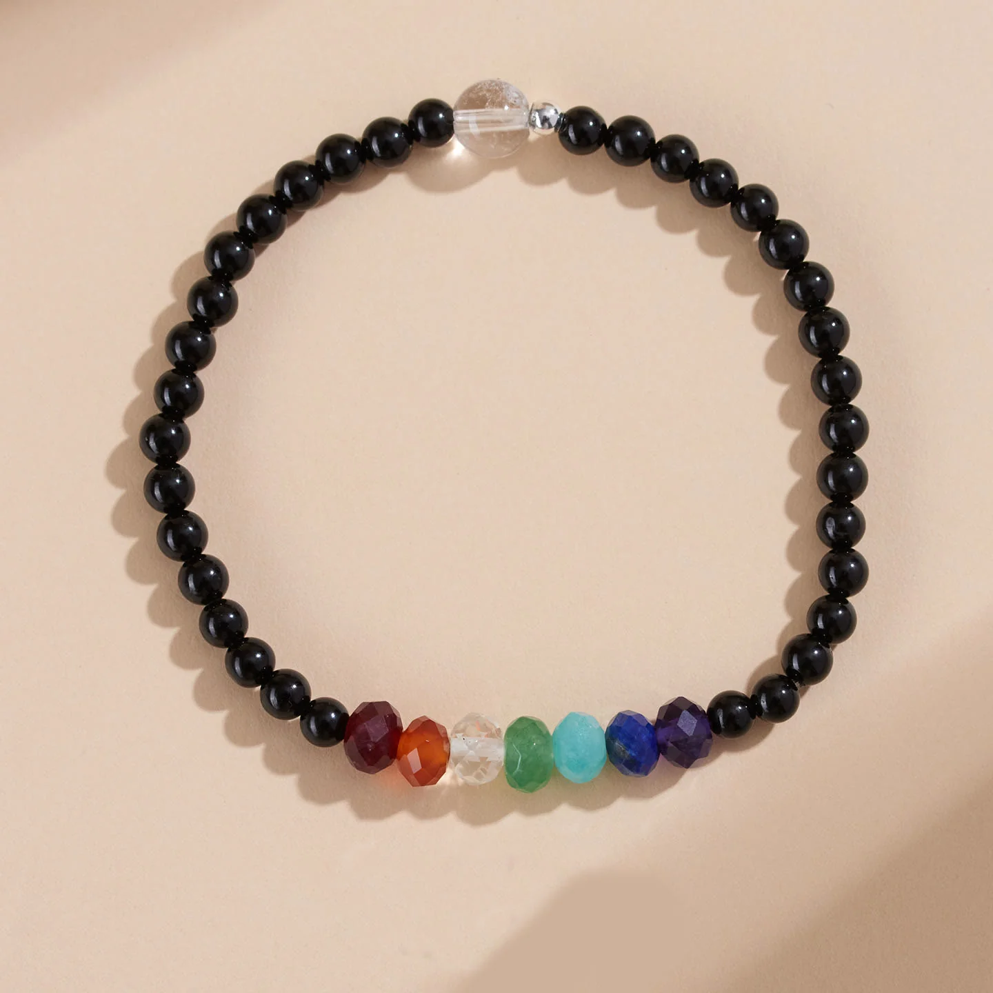 Bracciale Buddha Stones con pietre colorate di tormalina nera ultra-fine da 4 mm - Image 2
