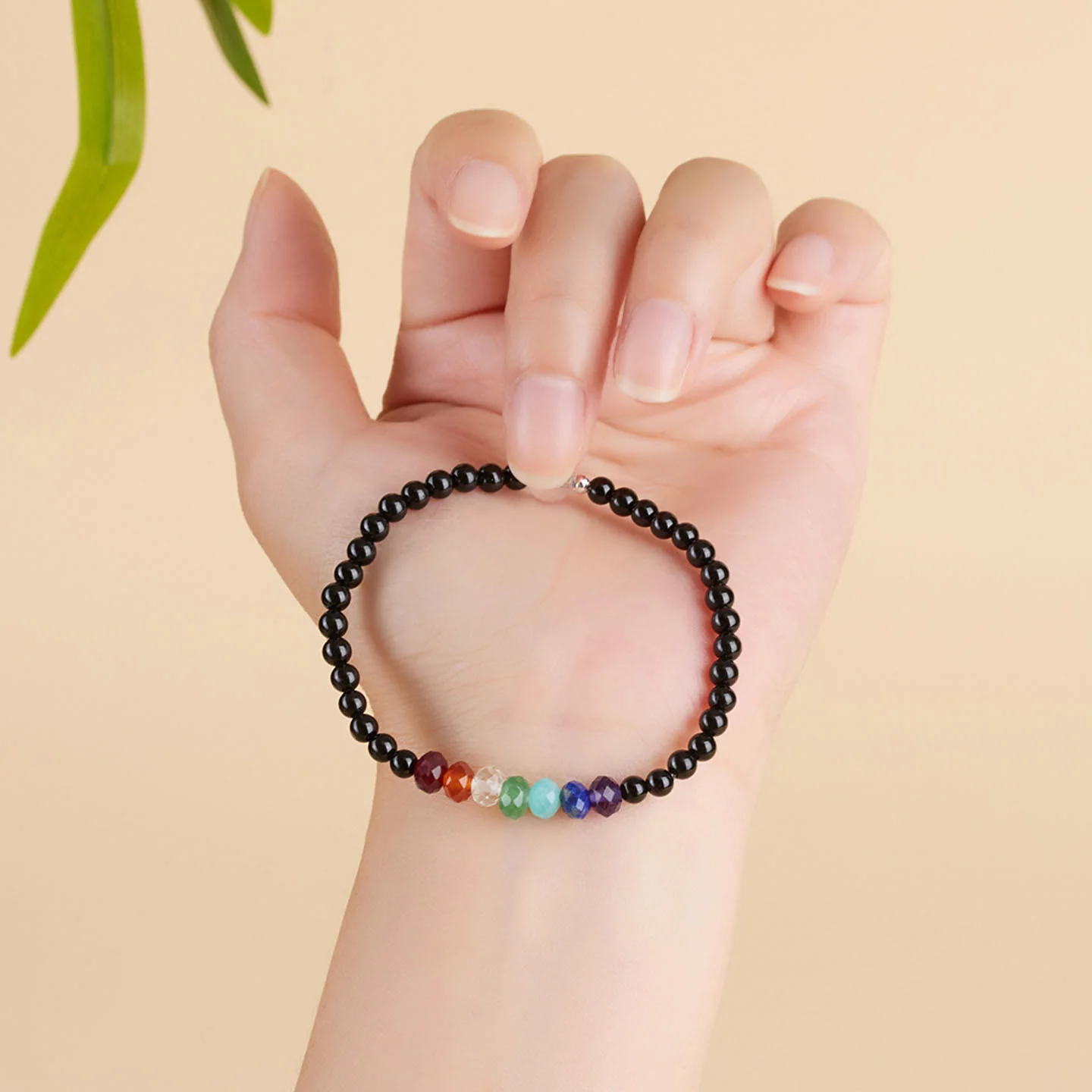 Bracciale Buddha Stones con pietre colorate di tormalina nera ultra-fine da 4 mm - Image 4