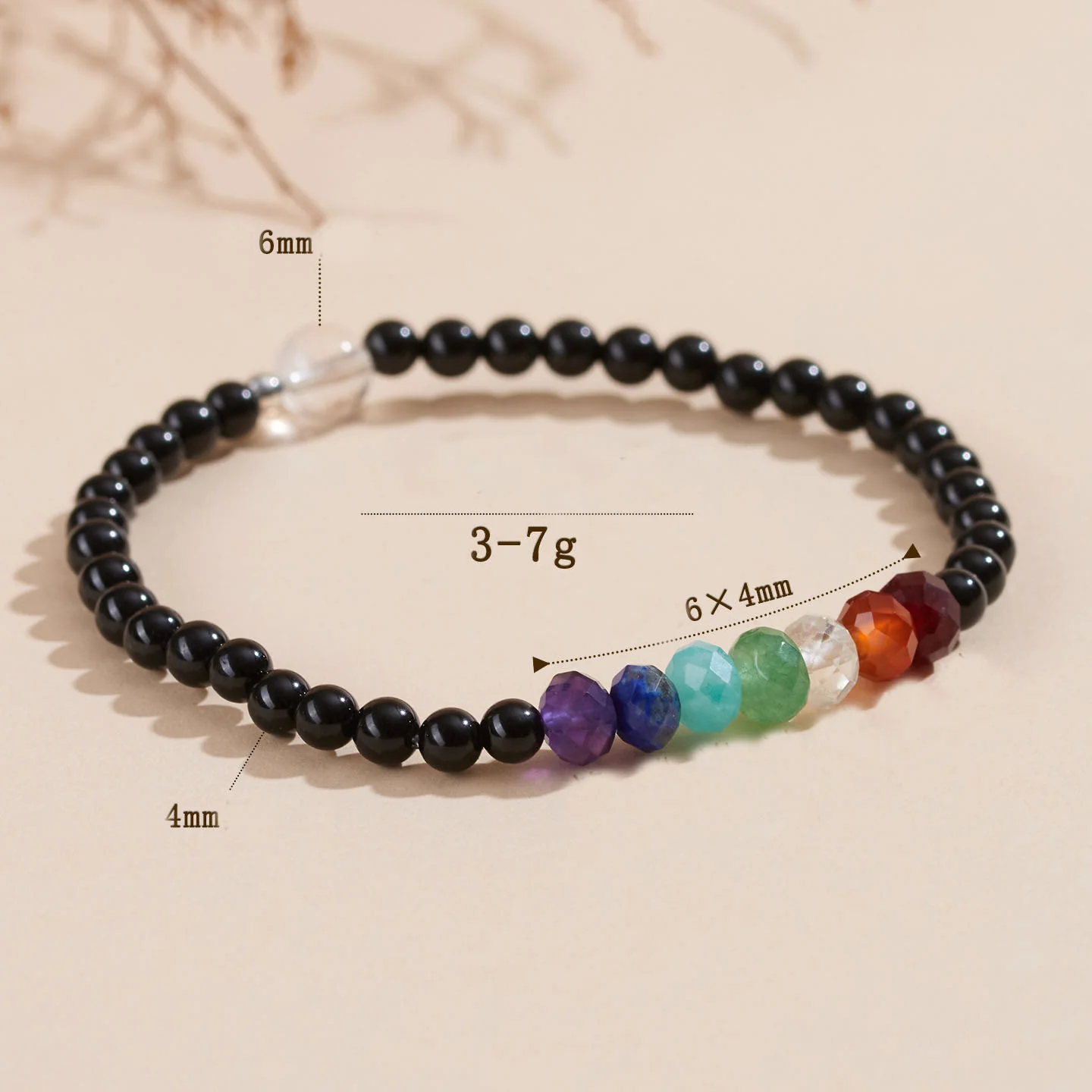 Bracciale Buddha Stones con pietre colorate di tormalina nera ultra-fine da 4 mm - Image 5