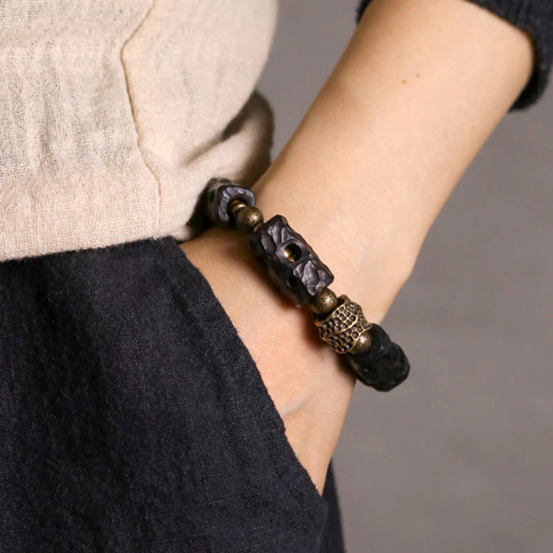 Bracciale Buddha Stones Ebano Legno Rame Ottone Calma - Image 8