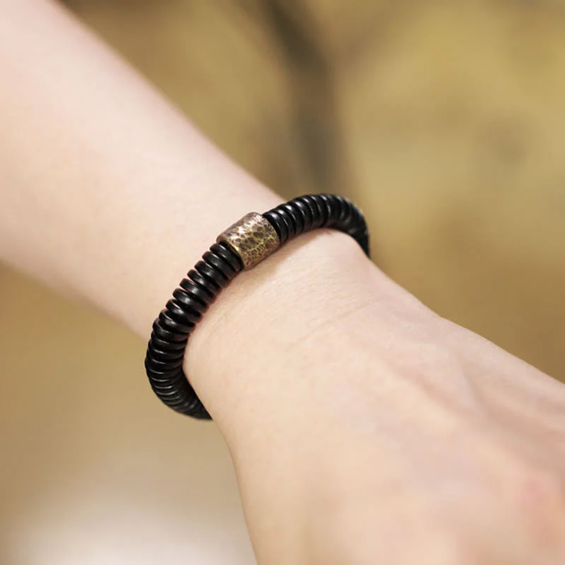 Bracciale Buddha Stones Ebano Legno Rame Ottone Calma - Image 12