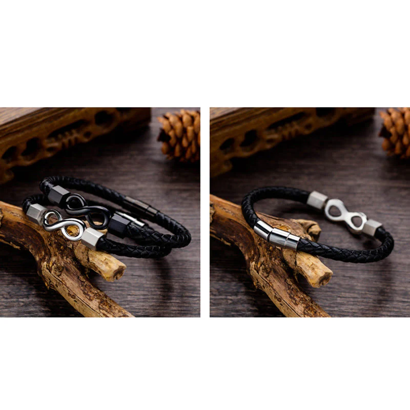 Bracciale Buddha Stones Endless Knot in acciaio al titanio con intreccio in pelle e bilanciamento - Image 17