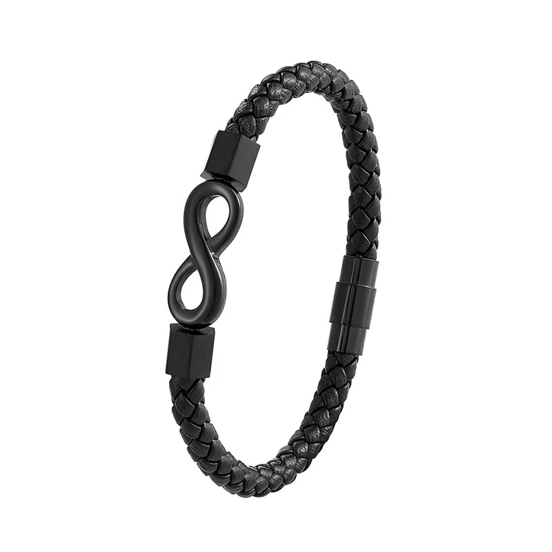 Bracciale Buddha Stones Endless Knot in acciaio al titanio con intreccio in pelle e bilanciamento - Image 9