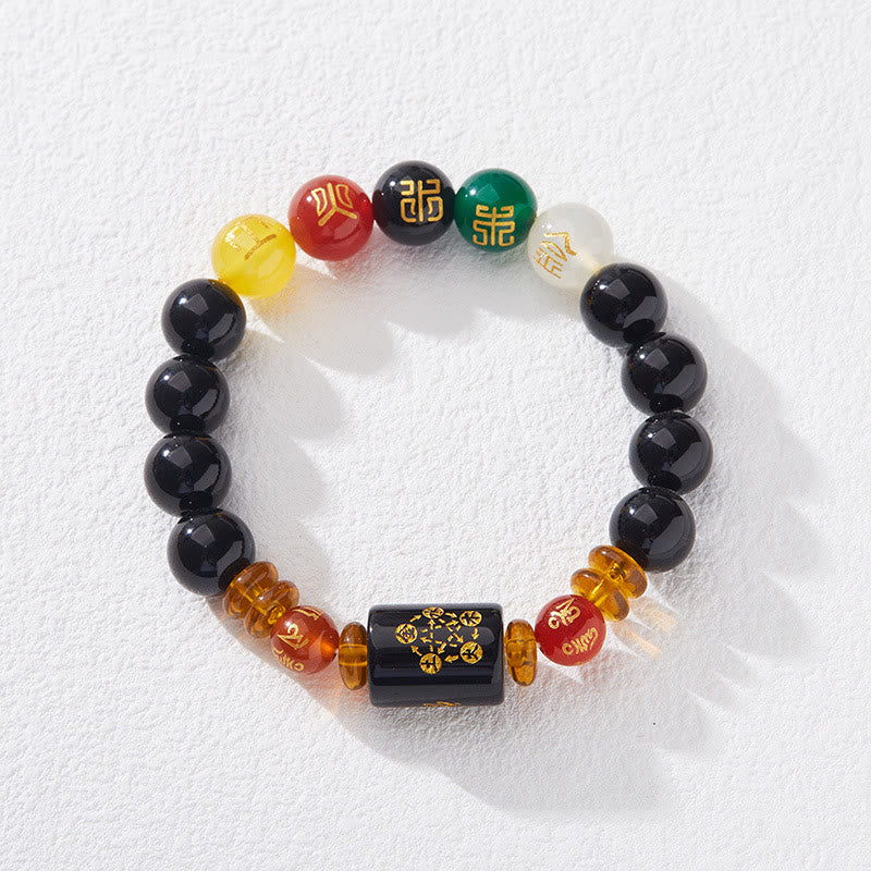 Bracciale Buddha Stones Five Elements Onice Nero Agata Rossa Saggezza Ricchezza