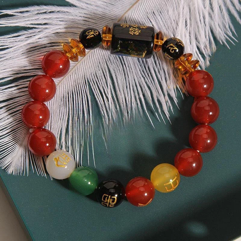 Bracciale Buddha Stones Five Elements Onice Nero Agata Rossa Saggezza Ricchezza - Image 15