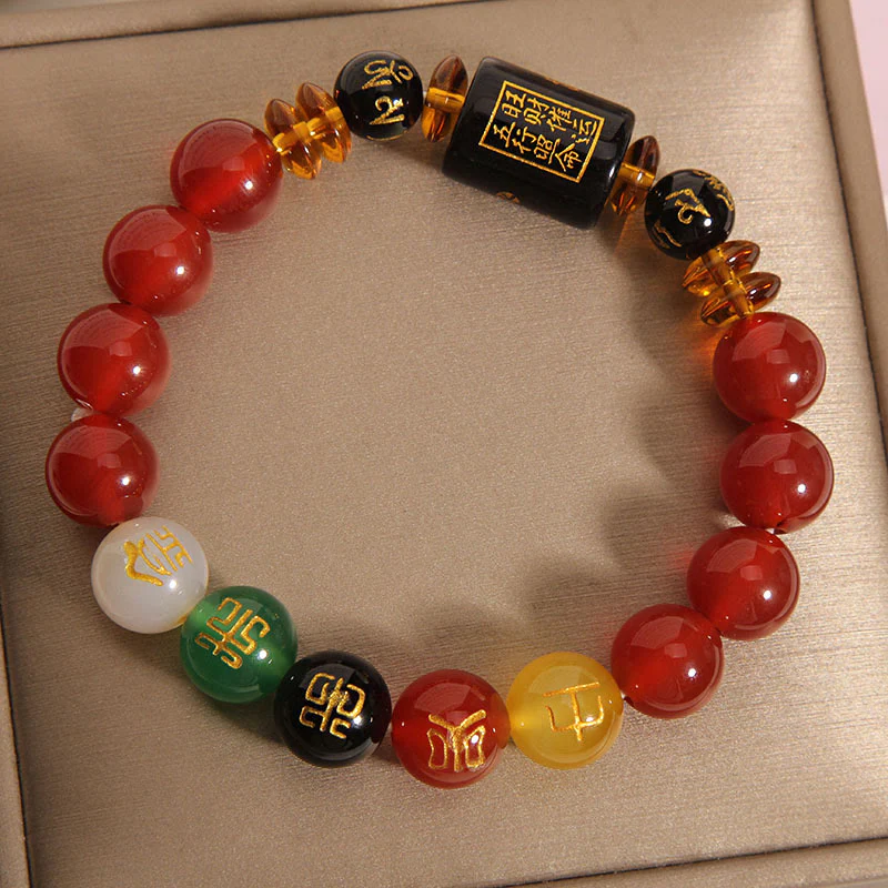 Bracciale Buddha Stones Five Elements Onice Nero Agata Rossa Saggezza Ricchezza - Image 16