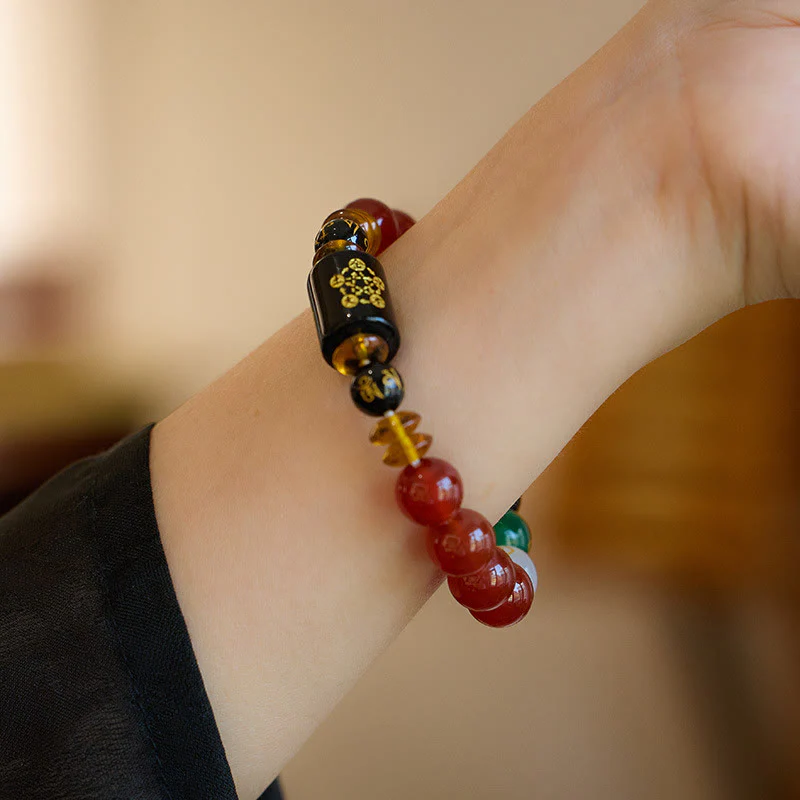 Bracciale Buddha Stones Five Elements Onice Nero Agata Rossa Saggezza Ricchezza - Image 18