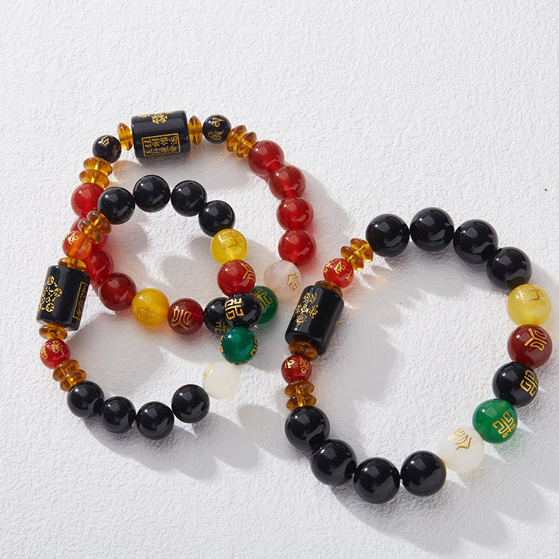 Bracciale Buddha Stones Five Elements Onice Nero Agata Rossa Saggezza Ricchezza - Image 2