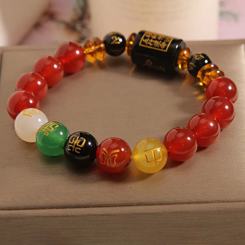 Bracciale Buddha Stones Five Elements Onice Nero Agata Rossa Saggezza Ricchezza - Image 20