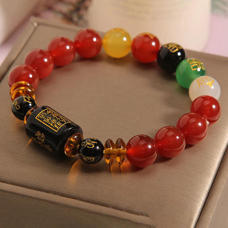 Bracciale Buddha Stones Five Elements Onice Nero Agata Rossa Saggezza Ricchezza - Image 21