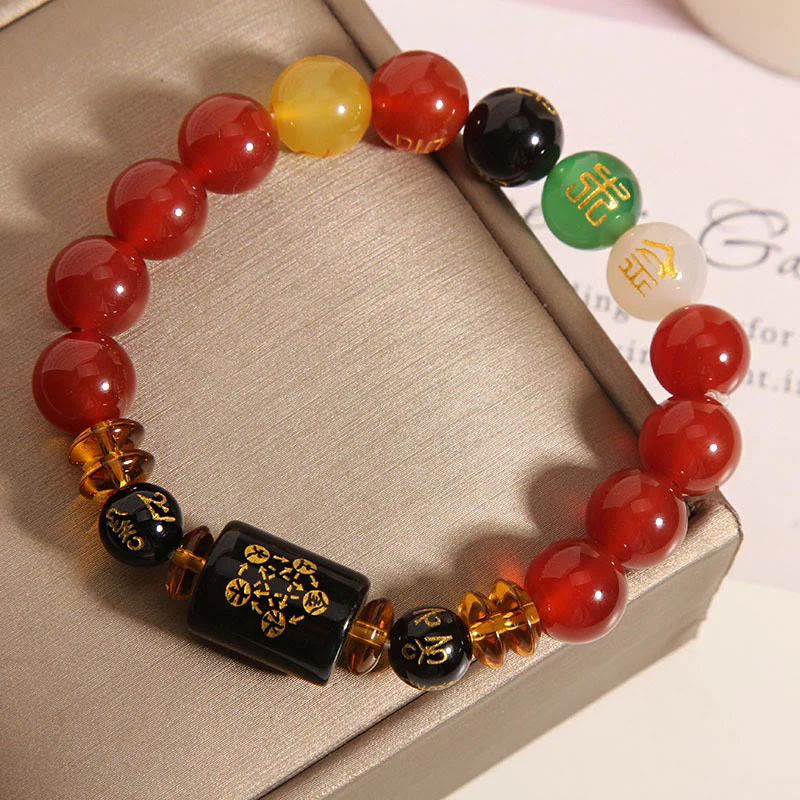 Bracciale Buddha Stones Five Elements Onice Nero Agata Rossa Saggezza Ricchezza - Image 22