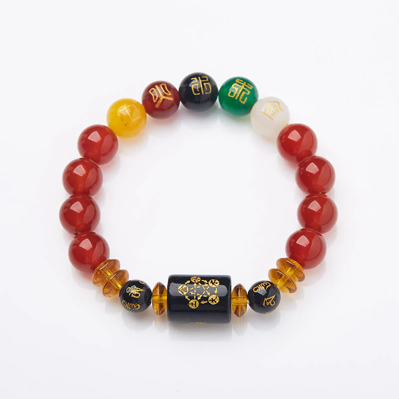 Bracciale Buddha Stones Five Elements Onice Nero Agata Rossa Saggezza Ricchezza - Image 24