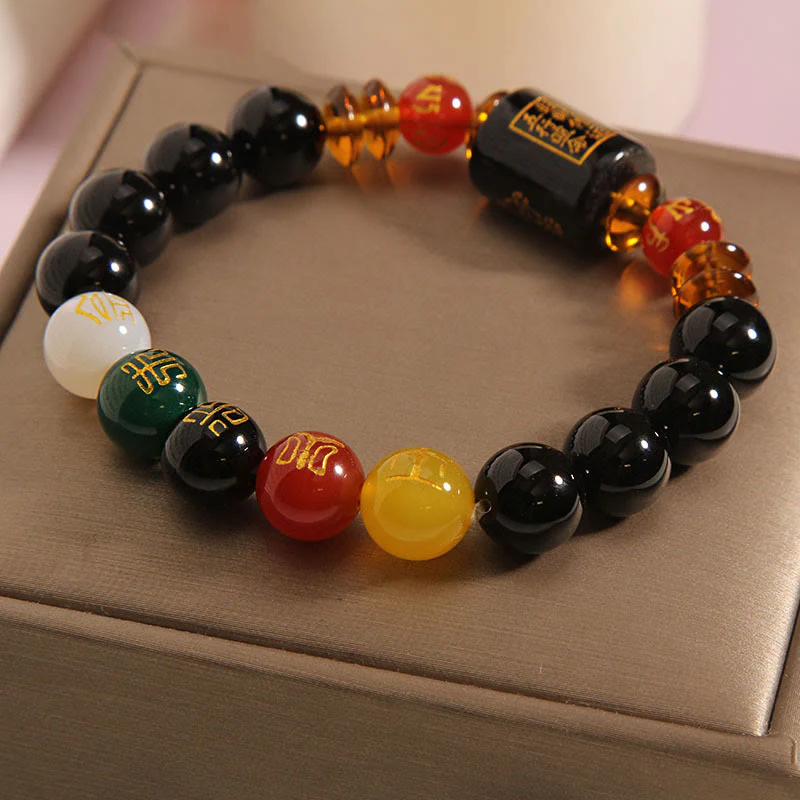 Bracciale Buddha Stones Five Elements Onice Nero Agata Rossa Saggezza Ricchezza - Image 29