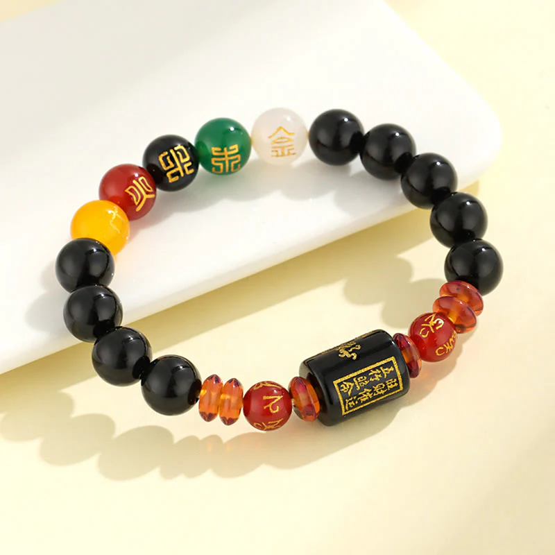 Bracciale Buddha Stones Five Elements Onice Nero Agata Rossa Saggezza Ricchezza - Image 3