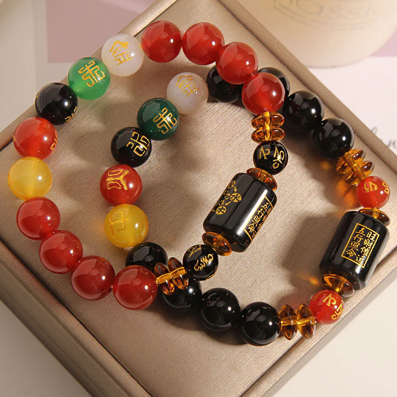 Bracciale Buddha Stones Five Elements Onice Nero Agata Rossa Saggezza Ricchezza - Image 31