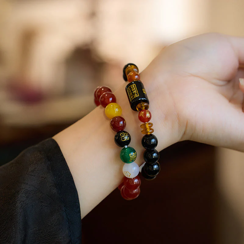 Bracciale Buddha Stones Five Elements Onice Nero Agata Rossa Saggezza Ricchezza - Image 32