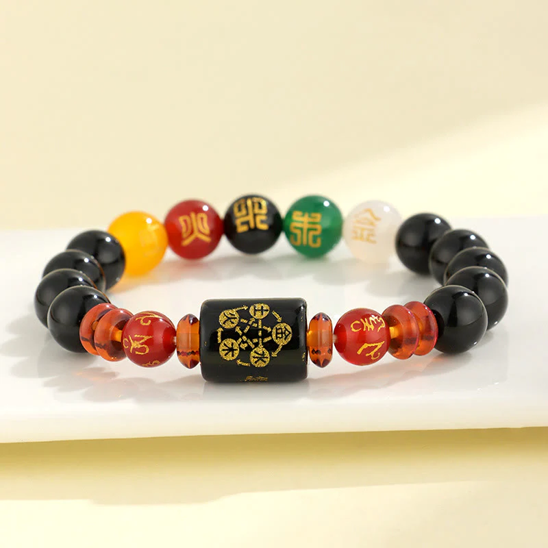 Bracciale Buddha Stones Five Elements Onice Nero Agata Rossa Saggezza Ricchezza - Image 4