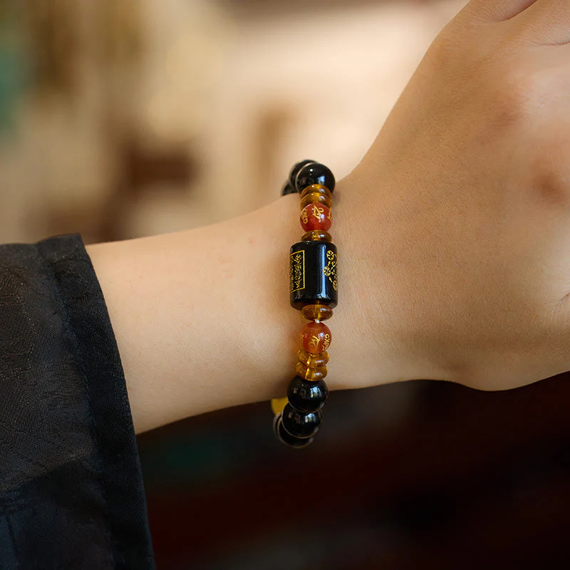 Bracciale Buddha Stones Five Elements Onice Nero Agata Rossa Saggezza Ricchezza - Image 5