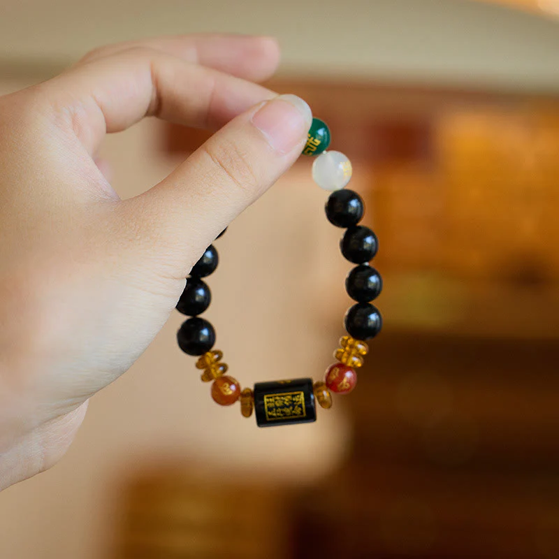 Bracciale Buddha Stones Five Elements Onice Nero Agata Rossa Saggezza Ricchezza - Image 6