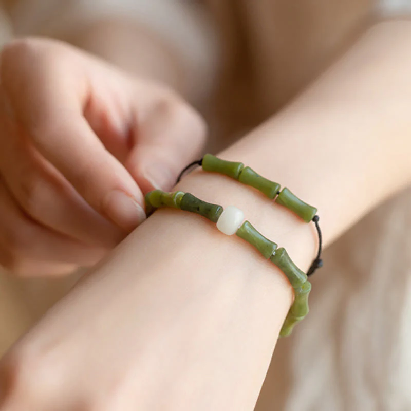 Bracciale Buddha Stones Green Bamboo Jade Pattern Luck Abundance