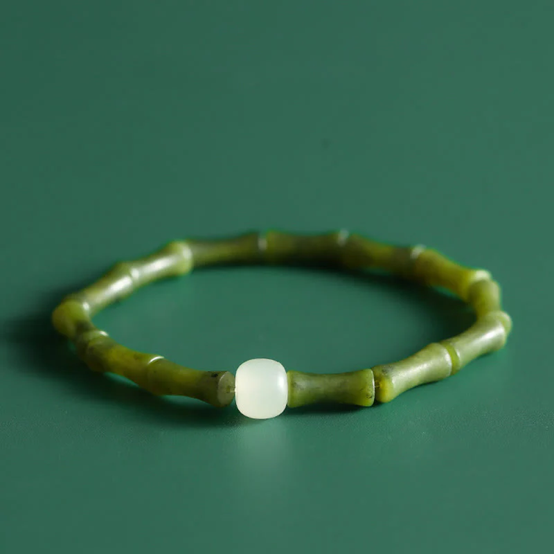 Bracciale Buddha Stones Green Bamboo Jade Pattern Luck Abundance - Image 3