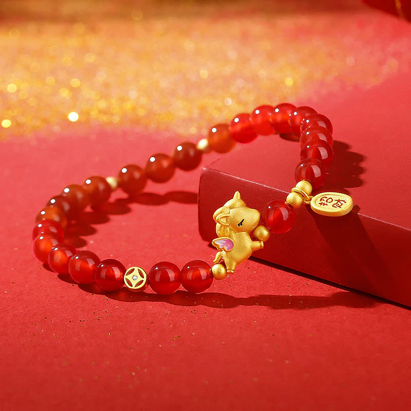 Bracciale Buddha Stones in argento sterling 925 con agata rossa e ciondolo portafortuna "Anno del cavallo" - Image 2