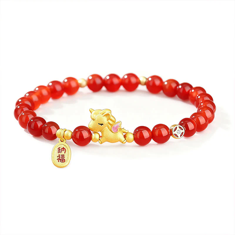 Bracciale Buddha Stones in argento sterling 925 con agata rossa e ciondolo portafortuna "Anno del cavallo" - Image 5
