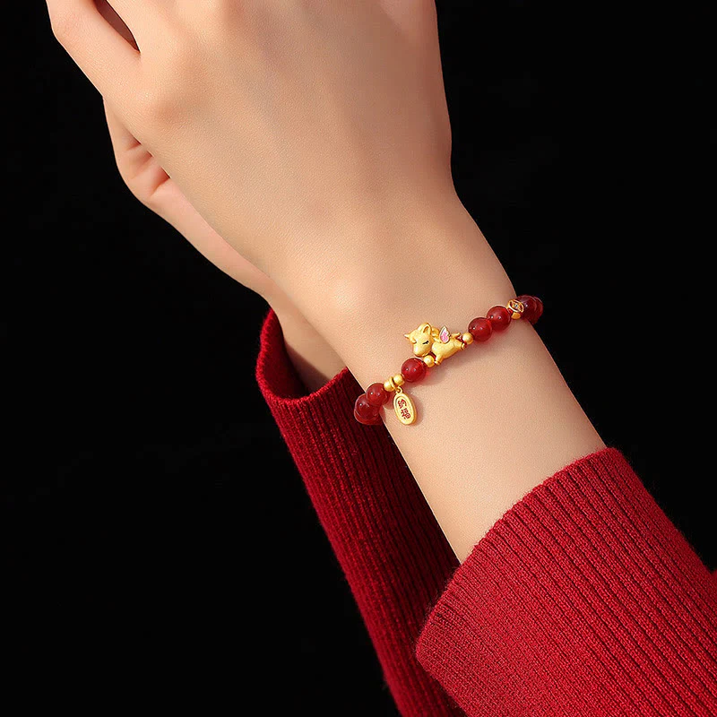 Bracciale Buddha Stones in argento sterling 925 con agata rossa e ciondolo portafortuna "Anno del cavallo" - Image 6