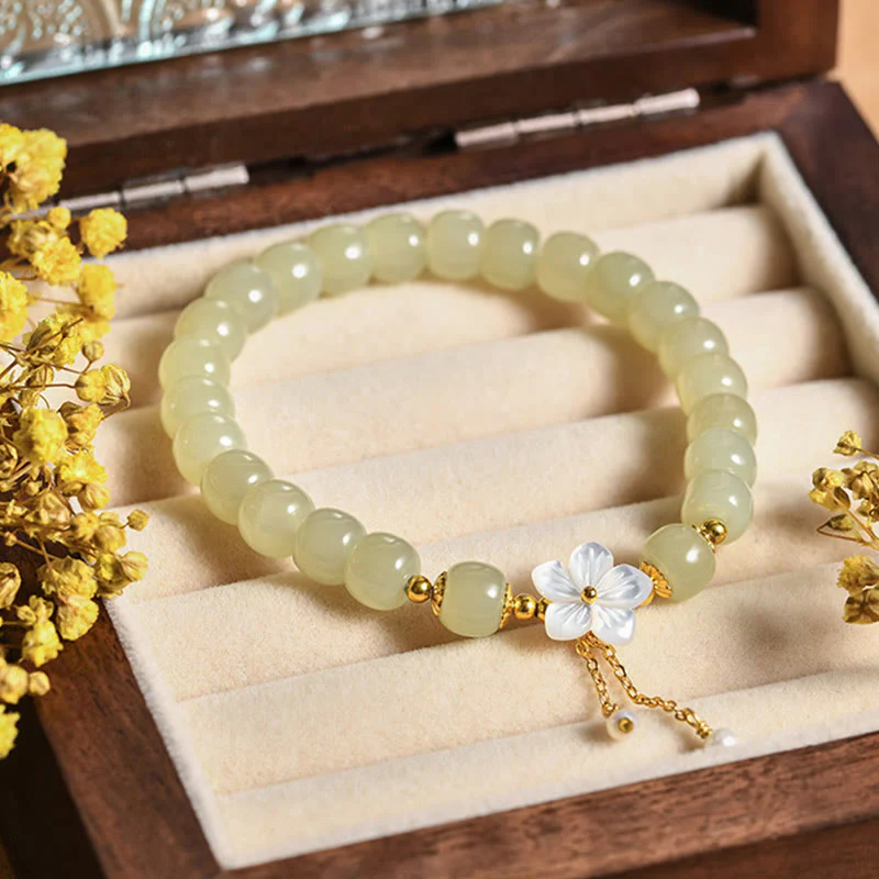 Bracciale Buddha Stones in argento sterling 925 con giada Hetian naturale e fiore della fortuna - Image 2