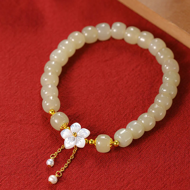 Bracciale Buddha Stones in argento sterling 925 con giada Hetian naturale e fiore della fortuna - Image 3
