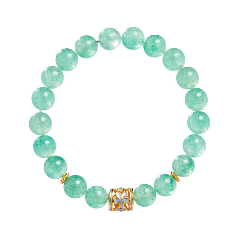 Bracciale Buddha Stones in argento sterling 925 con quarzo fragola verde e fiore calmo - Image 11